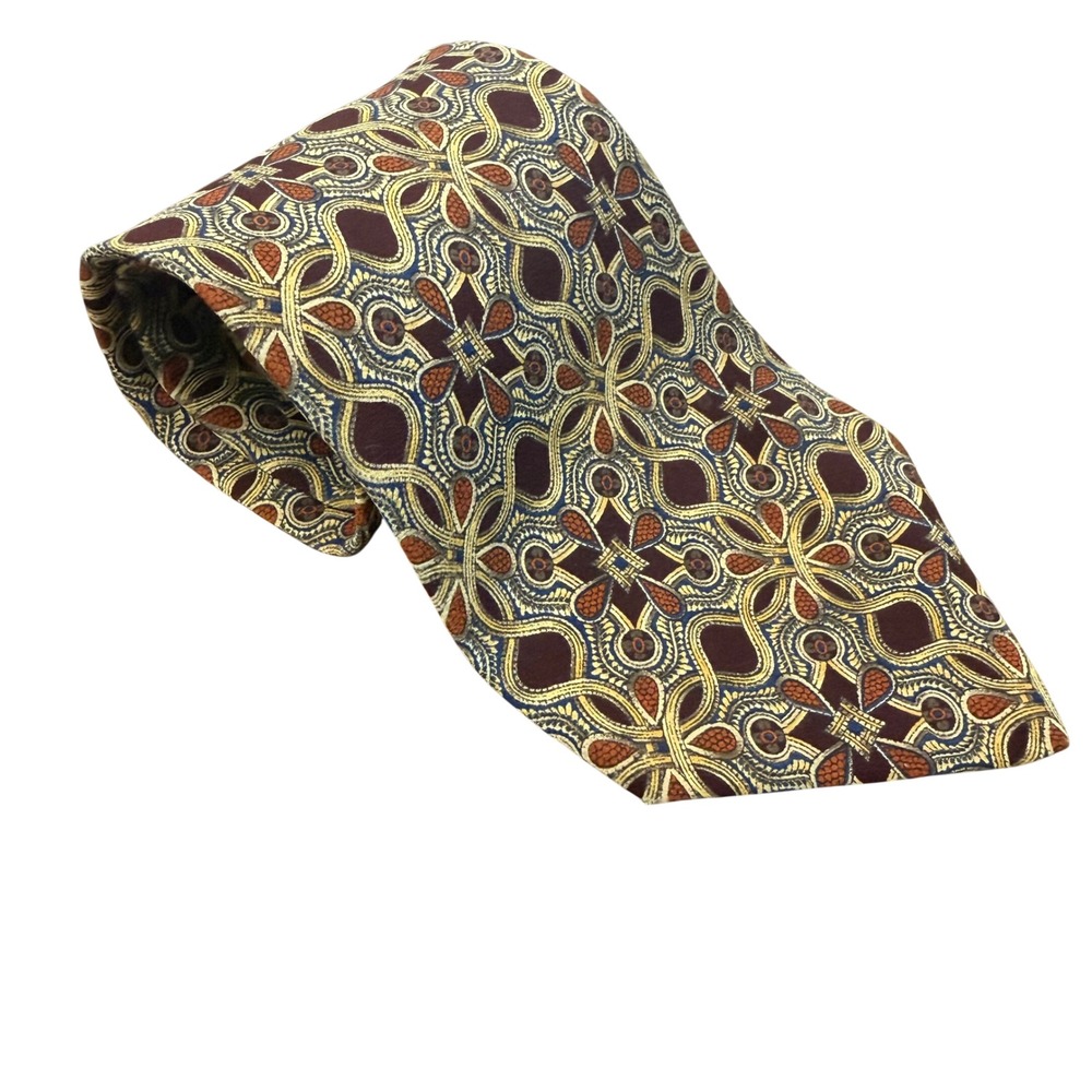 Pal Zileri Mens Silk Tie Burgundy Gold Geometric Medallion Made in Italy 56"